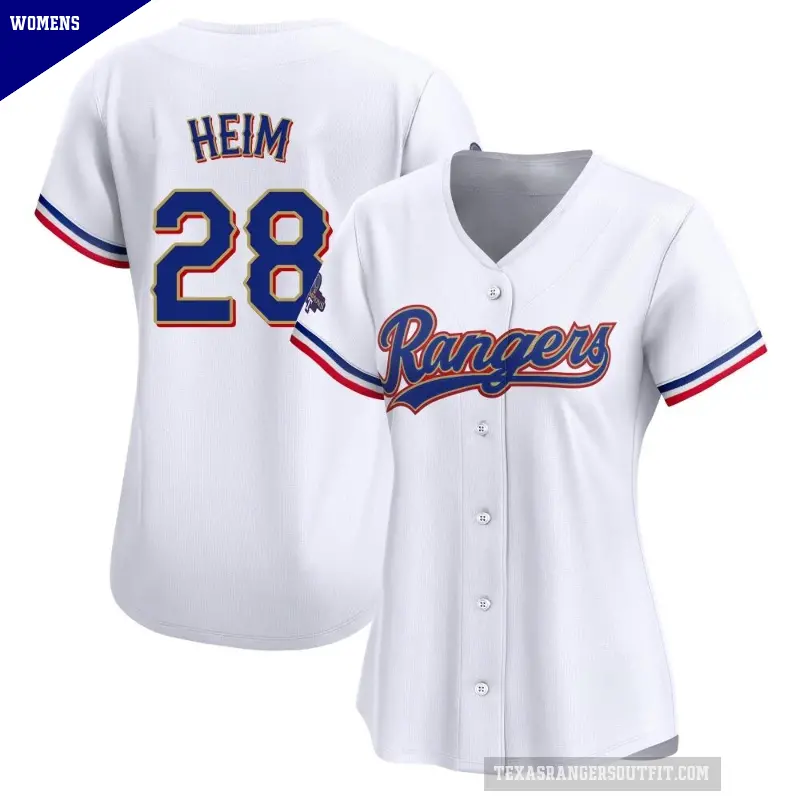 Women's No.28 Jonah Heim Texas Rangers Gold Limited White 2024 Collection Jersey