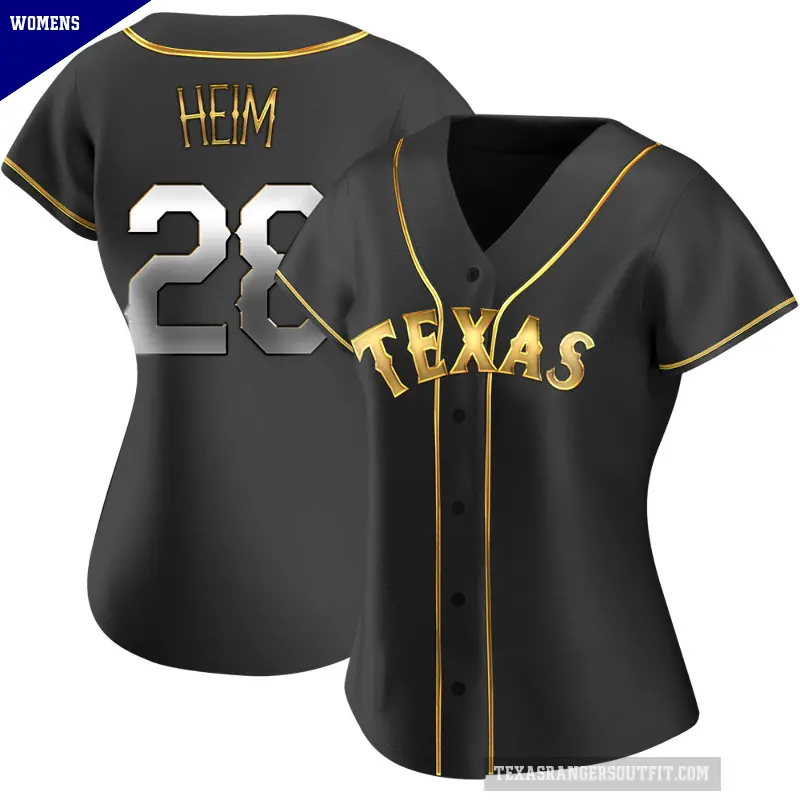 Women's No.28 Jonah Heim Texas Rangers Gold Replica Black en Alternate Jersey