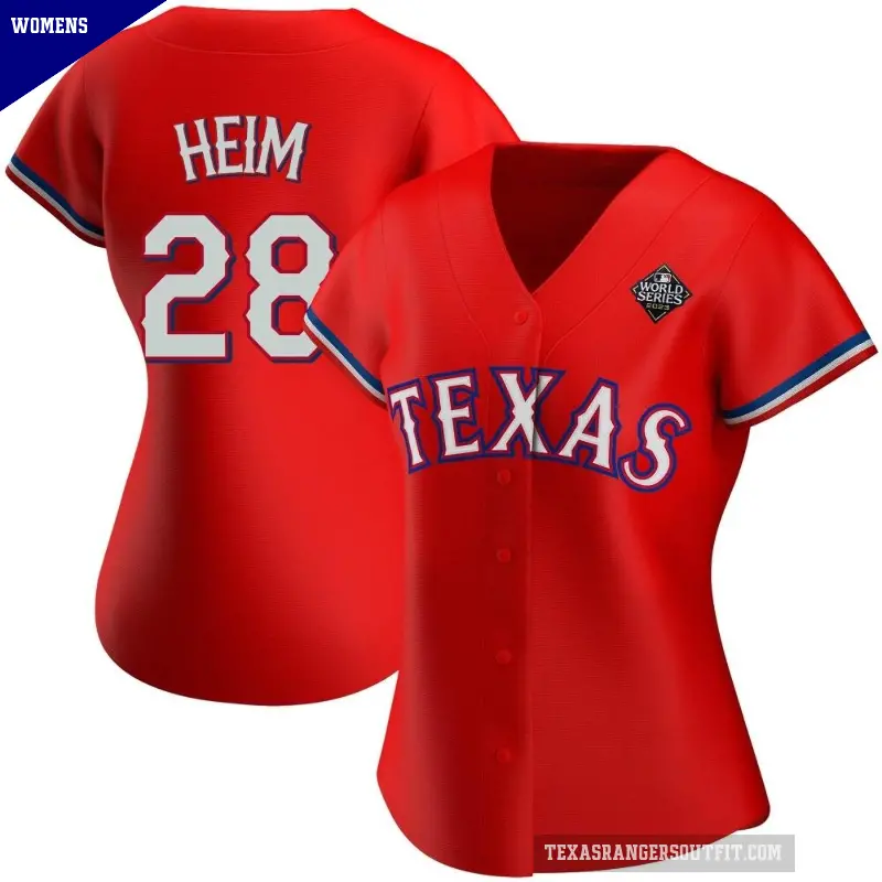 Women's No.28 Jonah Heim Texas Rangers Red Authentic Alternate 2023 World Series Jersey