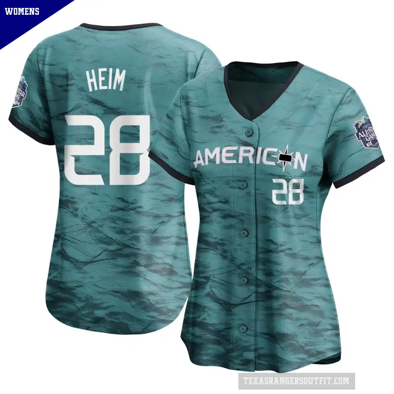 Women's No.28 Jonah Heim Texas Rangers Teal Limited American League Game 2023 All-Star Jersey