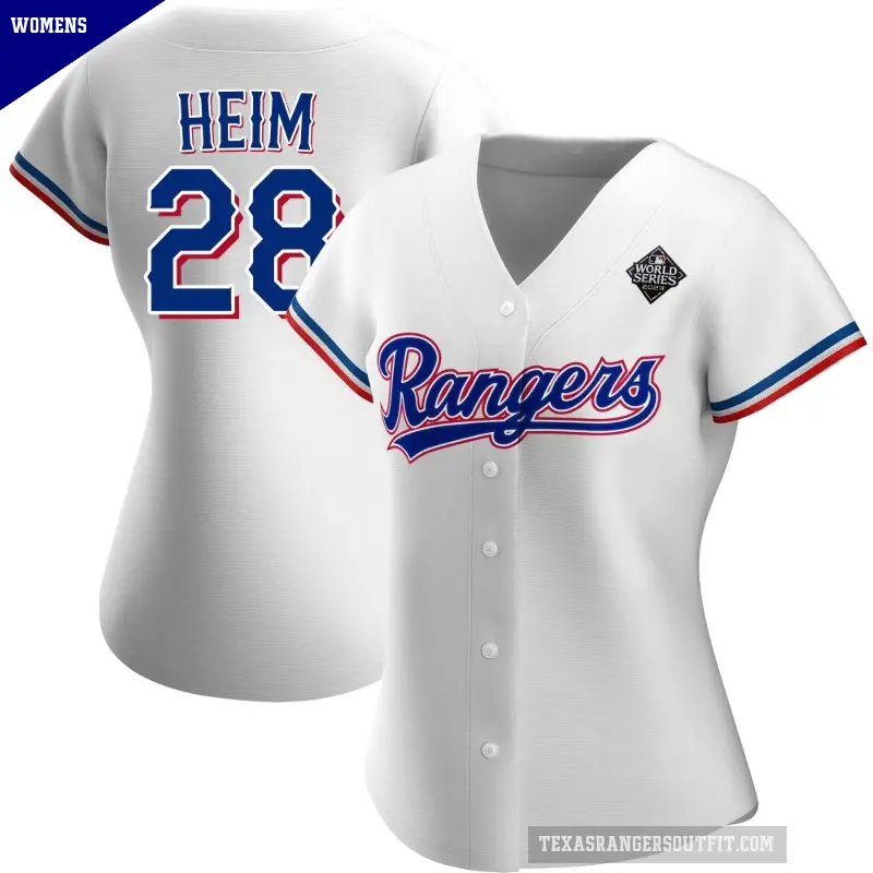 Women's No.28 Jonah Heim Texas Rangers White Replica Home 2023 World Series Jersey
