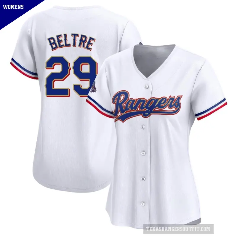 Women's No.29 Adrian Beltre Texas Rangers Gold Limited White 2024 Collection Jersey