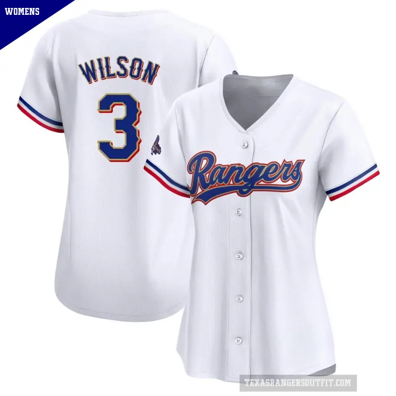 Women's No.3 Russell Wilson Texas Rangers Gold Limited White 2024 Collection Jersey