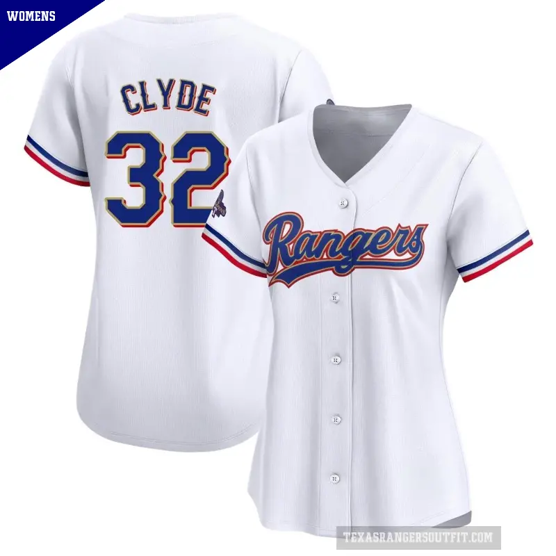 Women's No.32 David Clyde Texas Rangers Gold Limited White 2024 Collection Jersey