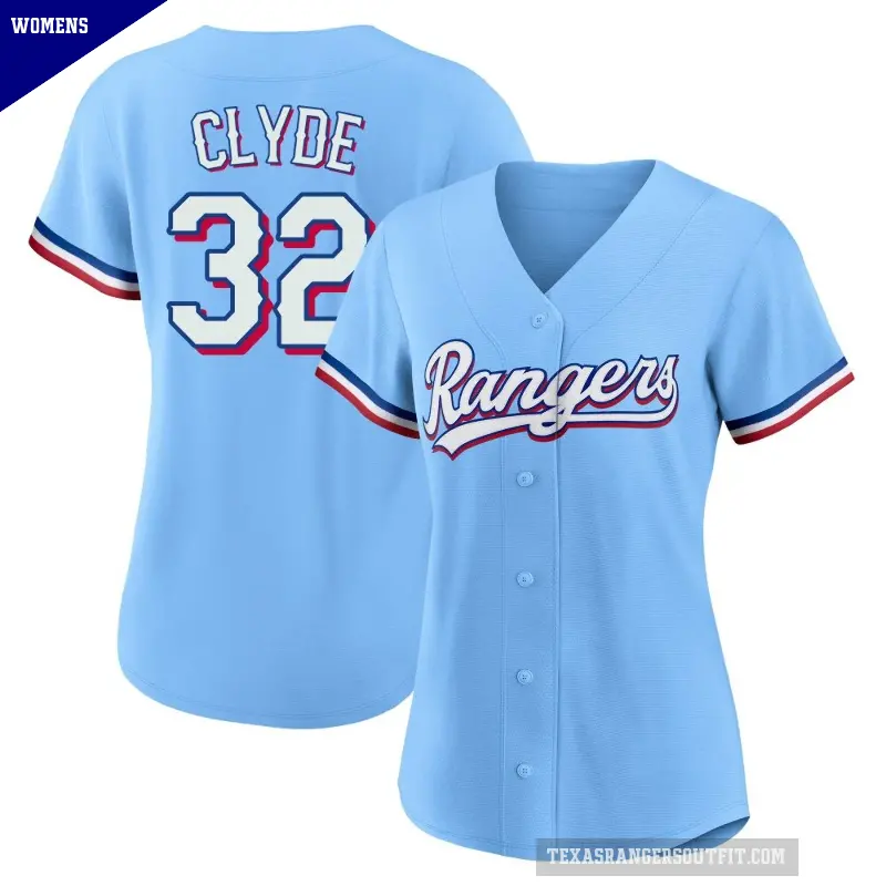 Women's No.32 David Clyde Texas Rangers Light Blue Replica Alternate Jersey