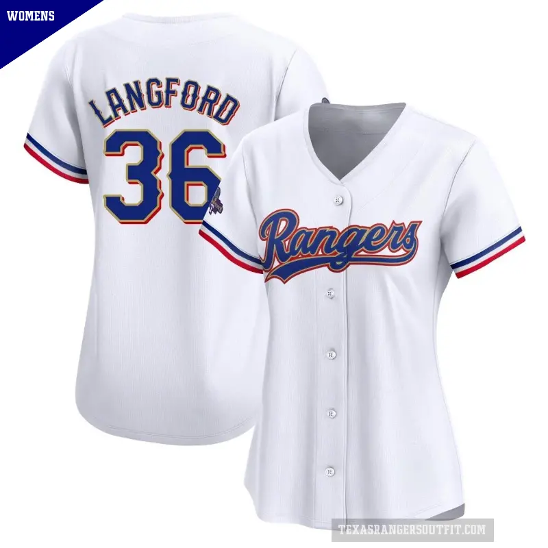 Women's No.36 Wyatt Langford Texas Rangers Gold Limited White 2024 Collection Jersey