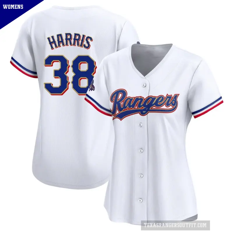 Women's No.38 Dustin Harris Texas Rangers Gold Limited White 2024 Collection Jersey