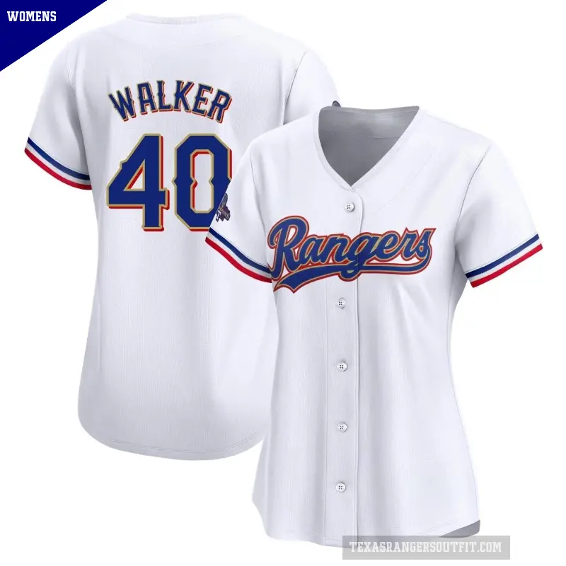 Women's No.40 Steele Walker Texas Rangers Gold Limited White 2024 Collection Jersey