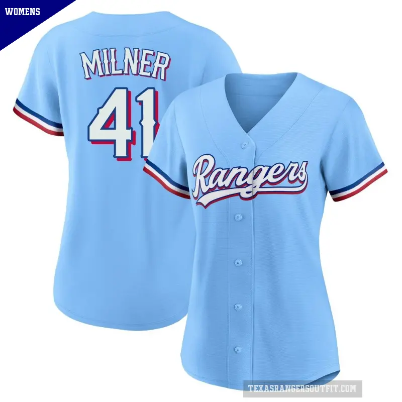 Women's No.41 Hoby Milner Texas Rangers Light Blue Replica Alternate Jersey