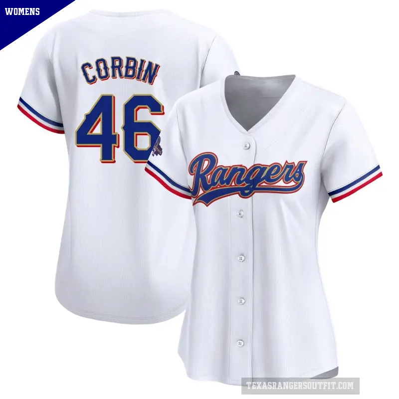 Women's No.46 Patrick Corbin Texas Rangers Gold Limited White 2024 Collection Jersey