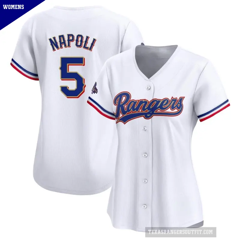 Women's No.5 Mike Napoli Texas Rangers Gold Limited White 2024 Collection Jersey
