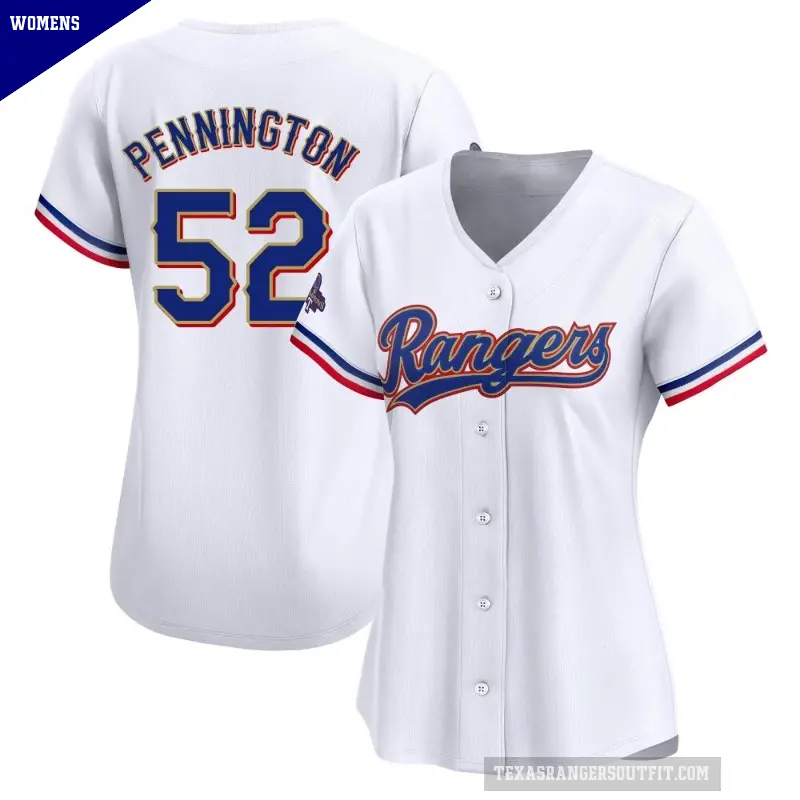 Women's No.52 Walter Pennington Texas Rangers Gold Limited White 2024 Collection Jersey