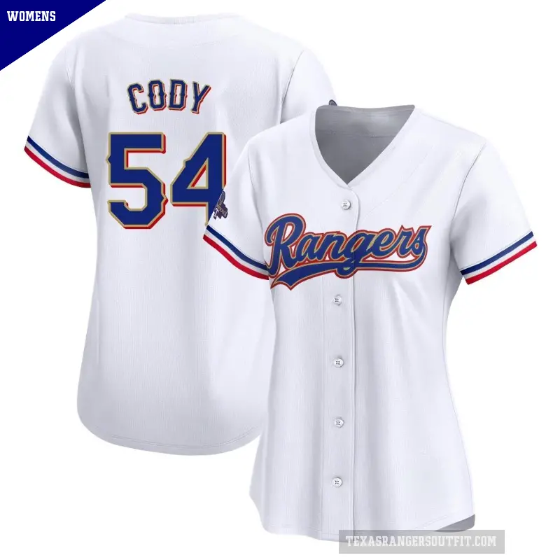Women's No.54 Kyle Cody Texas Rangers Gold Limited White 2024 Collection Jersey
