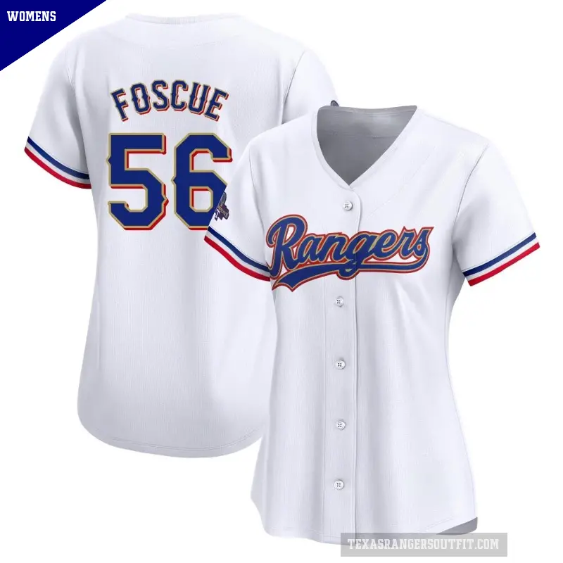 Women's No.56 Justin Foscue Texas Rangers Gold Limited White 2024 Collection Jersey
