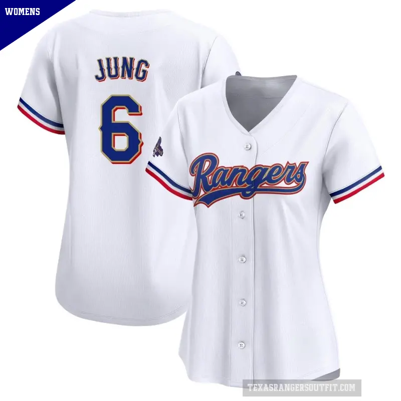 Women's No.6 Josh Jung Texas Rangers Gold Limited White 2024 Collection Jersey