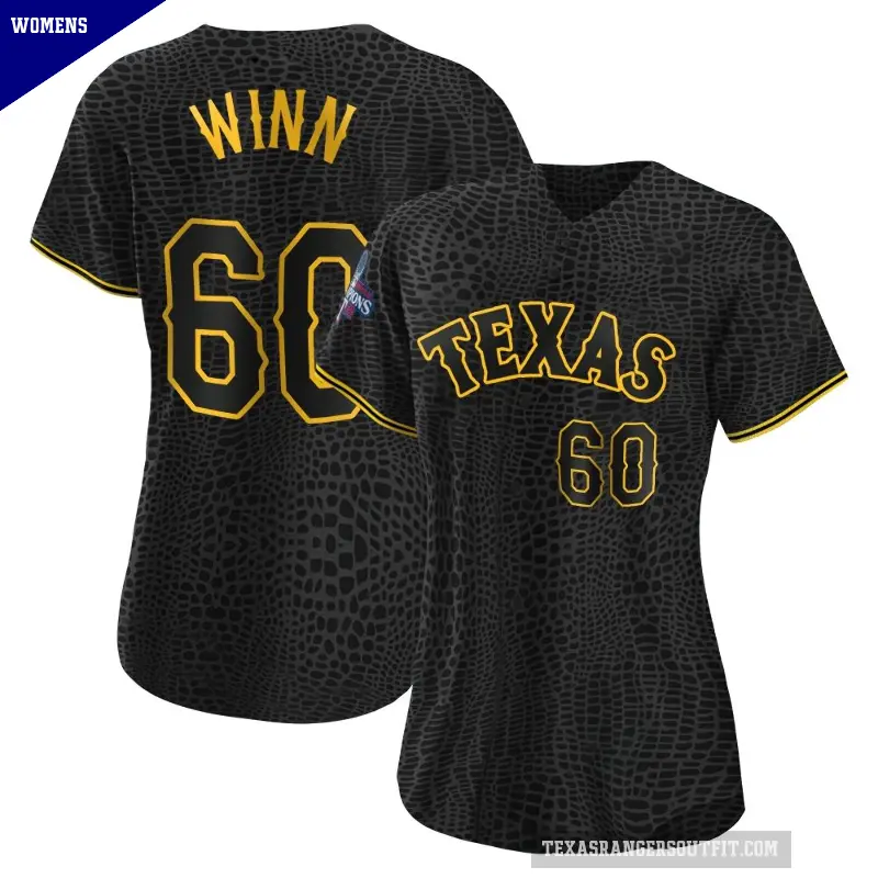 Women's No.60 Cole Winn Texas Rangers Black Replica Snake Skin City 2023 World Series Champions Jersey