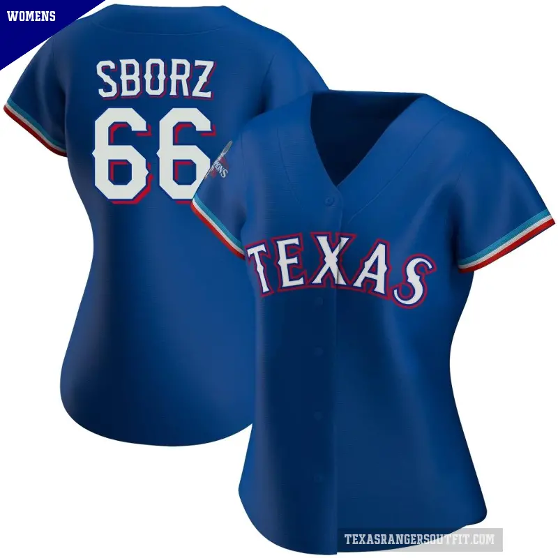 Women's No.66 Josh Sborz Texas Rangers Royal Authentic Alternate 2023 World Series Champions Jersey