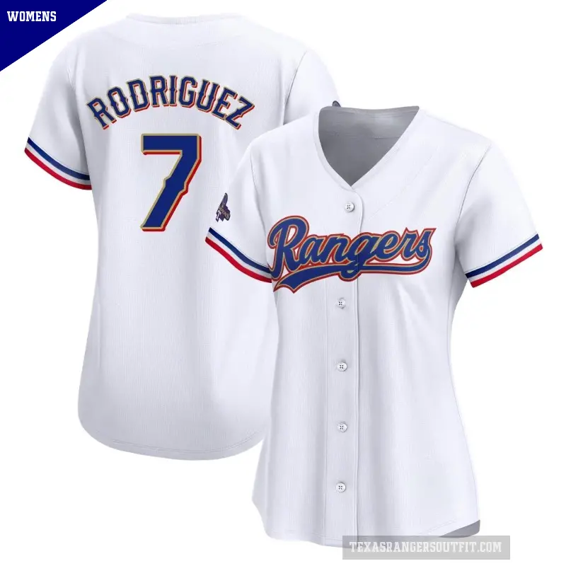 Women's No.7 Ivan Rodriguez Texas Rangers Gold Limited White 2024 Collection Jersey