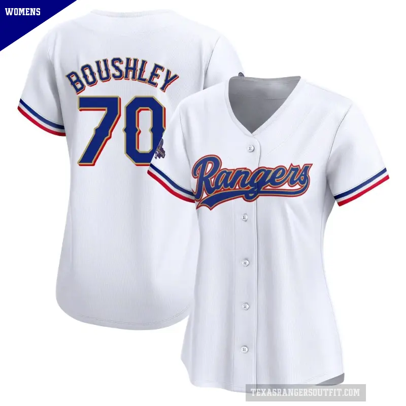Women's No.70 Caleb Boushley Texas Rangers Gold Limited White 2024 Collection Jersey