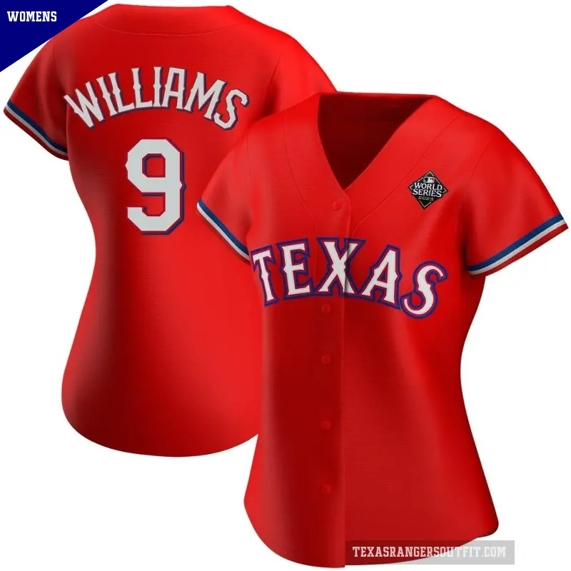 Women's No.9 Ted Williams Texas Rangers Red Replica Alternate 2023 World Series Jersey