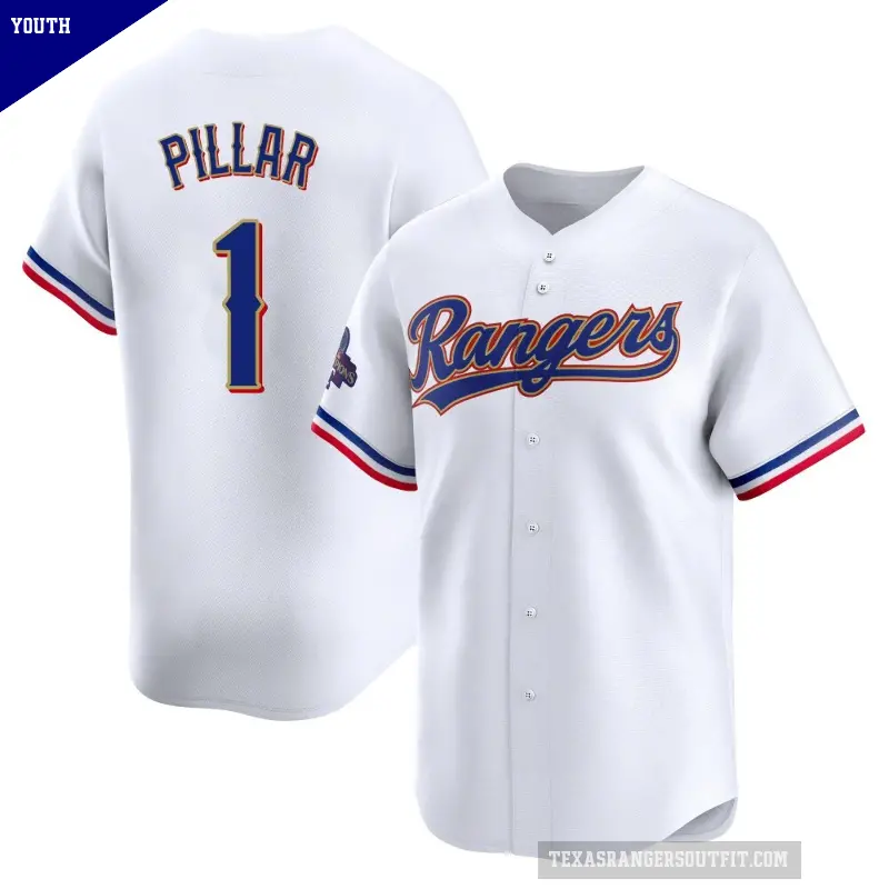 Youth No.1 Kevin Pillar Texas Rangers Gold Limited White 2024 Collection Jersey