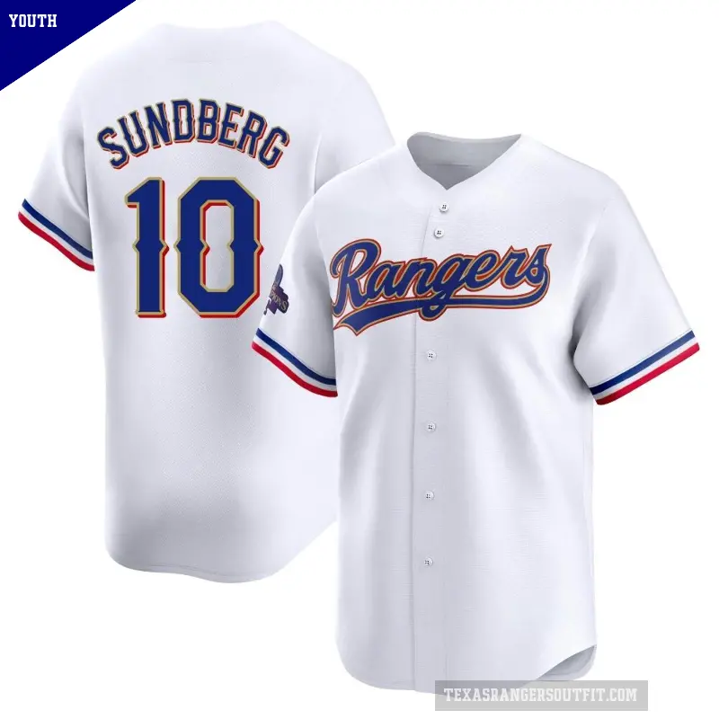 Youth No.10 Jim Sundberg Texas Rangers Gold Limited White 2024 Collection Jersey