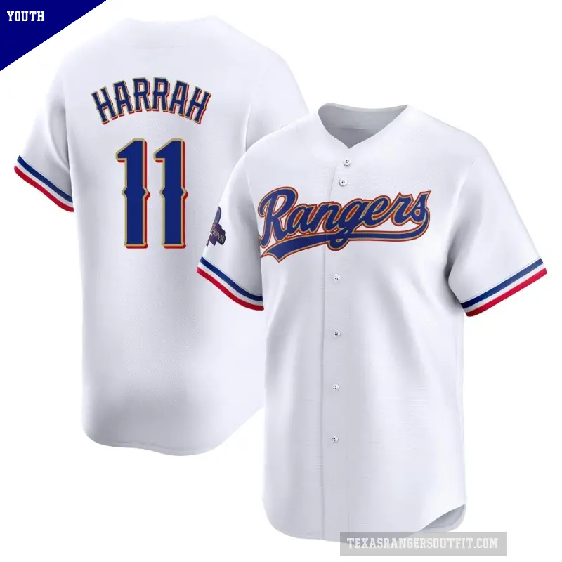 Youth No.11 Toby Harrah Texas Rangers Gold Limited White 2024 Collection Jersey