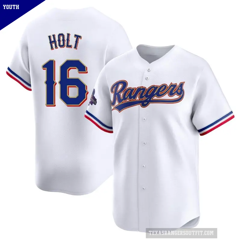 Youth No.16 Brock Holt Texas Rangers Gold Limited White 2024 Collection Jersey