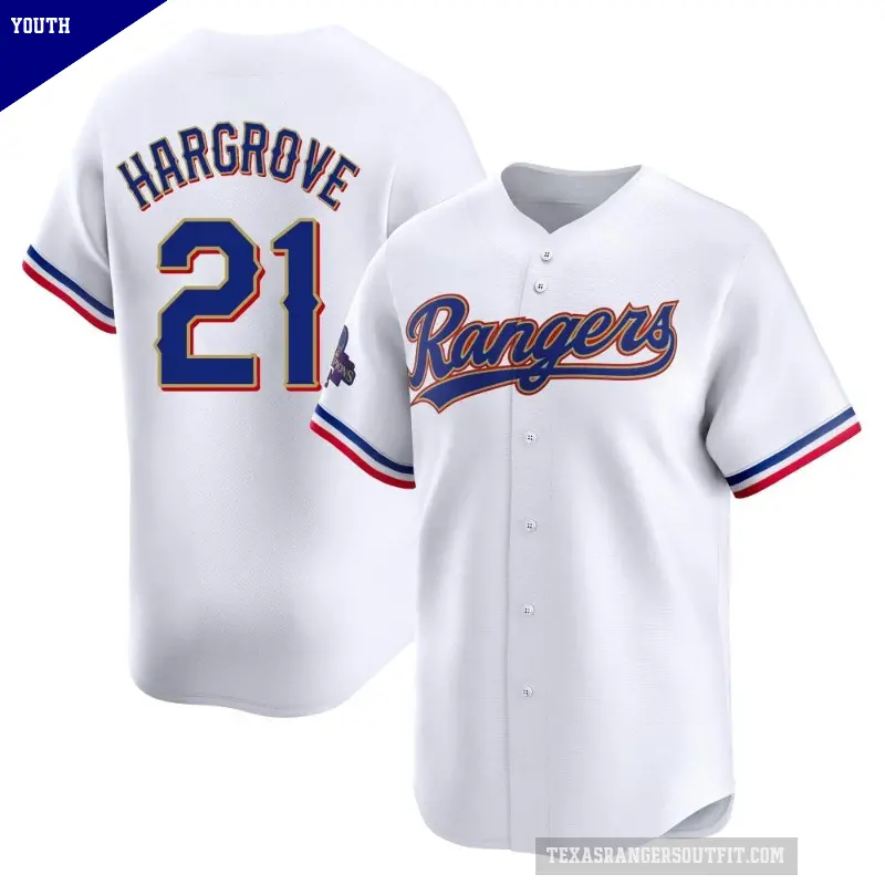 Youth No.21 Mike Hargrove Texas Rangers Gold Limited White 2024 Collection Jersey