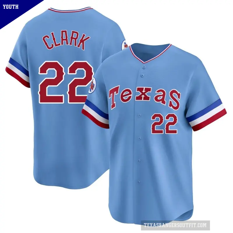 Youth No.22 Will Clark Texas Rangers Light Blue Limited Cooperstown Collection Jersey