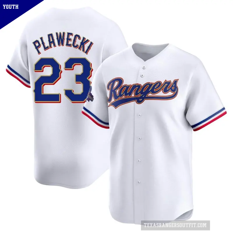 Youth No.23 Kevin Plawecki Texas Rangers Gold Limited White 2024 Collection Jersey