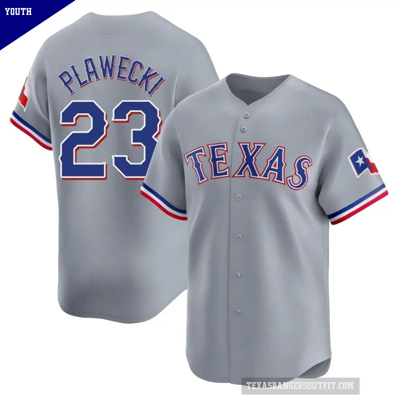 Youth No.23 Kevin Plawecki Texas Rangers Gray Limited Away Jersey