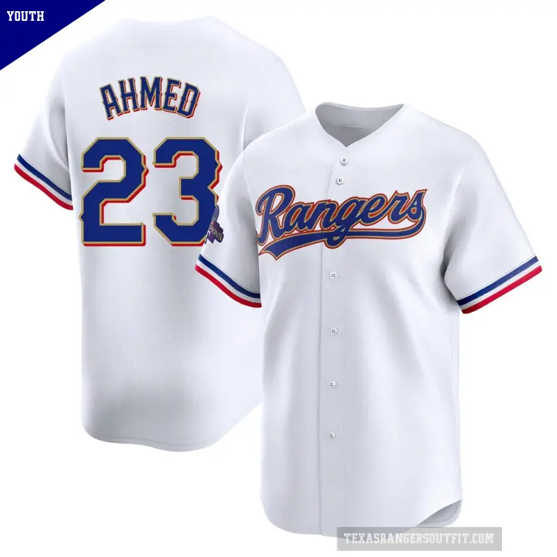 Youth No.23 Nick Ahmed Texas Rangers Gold Limited White 2024 Collection Jersey