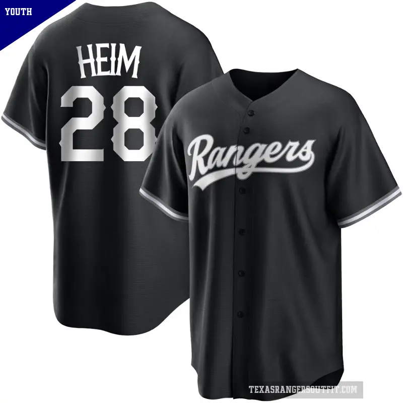 Youth No.28 Jonah Heim Texas Rangers Black/White Replica Jersey