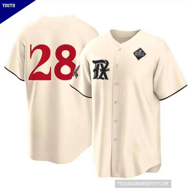 Youth No.28 Jonah Heim Texas Rangers Cream Replica 2023 City Connect 2023 World Series Jersey