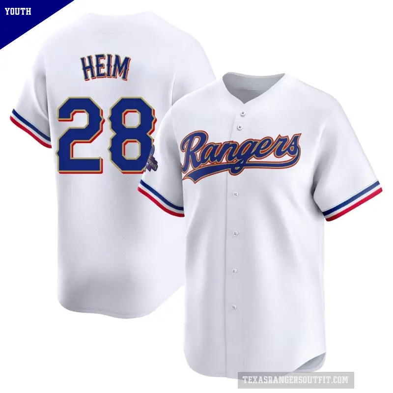 Youth No.28 Jonah Heim Texas Rangers Gold Limited White 2024 Collection Jersey