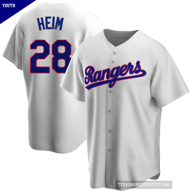 Youth No.28 Jonah Heim Texas Rangers White Replica Home Cooperstown Collection Jersey