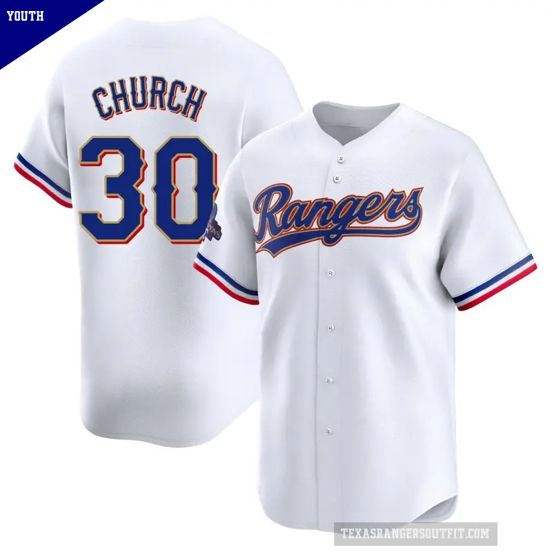 Youth No.30 Marc Church Texas Rangers Gold Limited White 2024 Collection Jersey