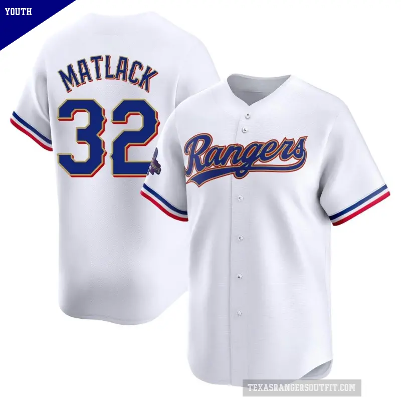 Youth No.32 Jon Matlack Texas Rangers Gold Limited White 2024 Collection Jersey
