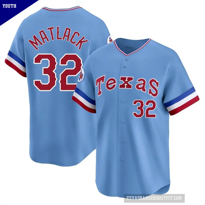 Youth No.32 Jon Matlack Texas Rangers Light Blue Limited Cooperstown Collection Jersey