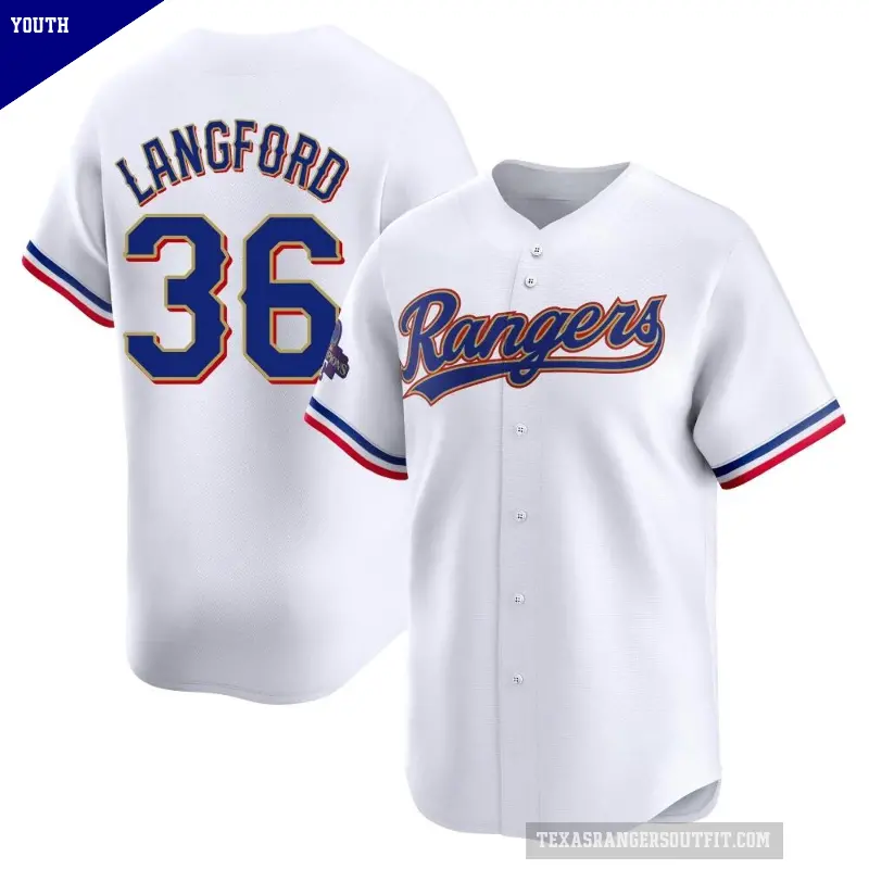 Youth No.36 Wyatt Langford Texas Rangers Gold Limited White 2024 Collection Jersey