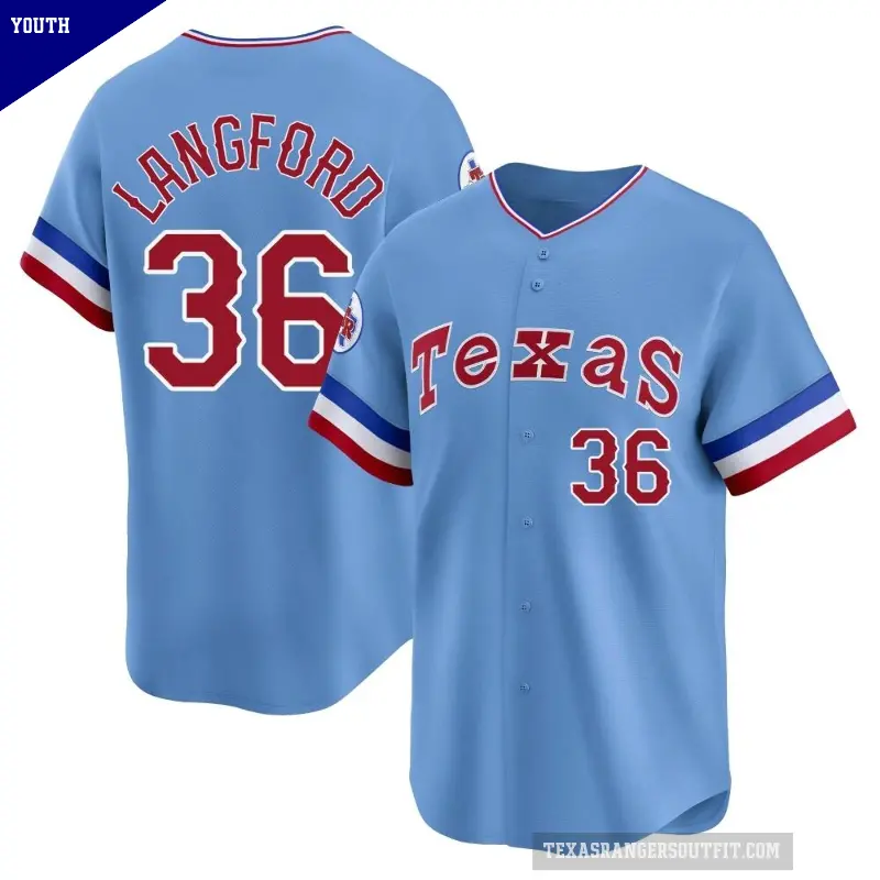 Youth No.36 Wyatt Langford Texas Rangers Light Blue Limited Cooperstown Collection Jersey