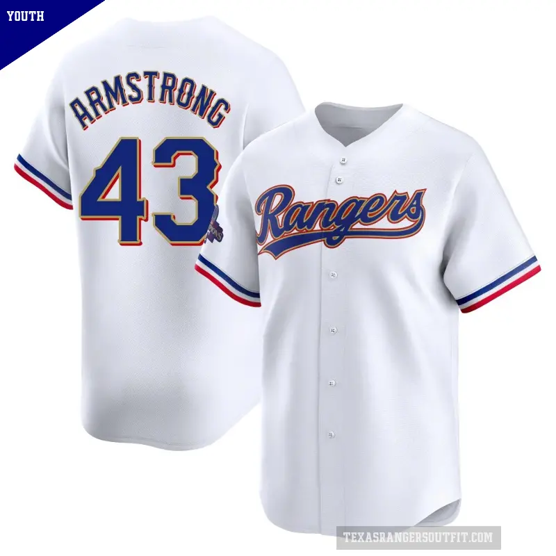 Youth No.43 Shawn Armstrong Texas Rangers Gold Limited White 2024 Collection Jersey