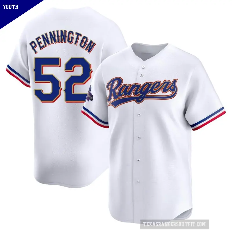Youth No.52 Walter Pennington Texas Rangers Gold Limited White 2024 Collection Jersey
