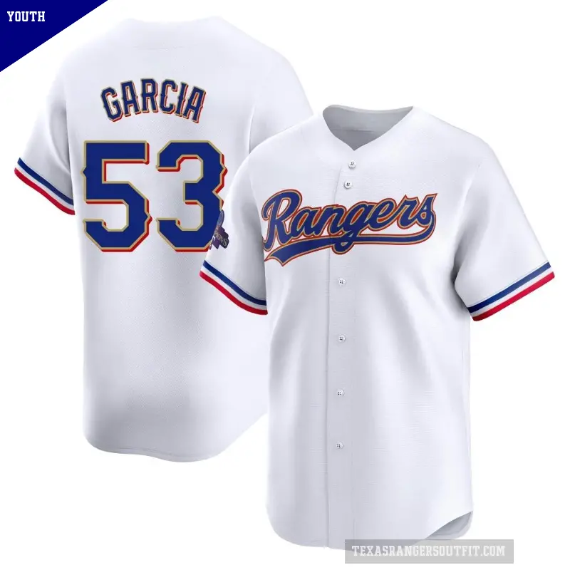 Youth No.53 Adolis Garcia Texas Rangers Gold Limited White 2024 Collection Jersey
