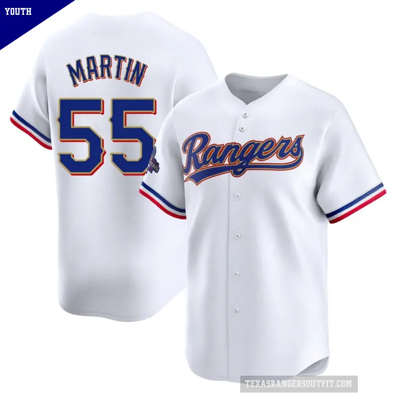 Youth No.55 Chris Martin Texas Rangers Gold Limited White 2024 Collection Jersey