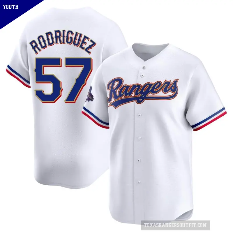 Youth No.57 Yerry Rodriguez Texas Rangers Gold Limited White 2024 Collection Jersey