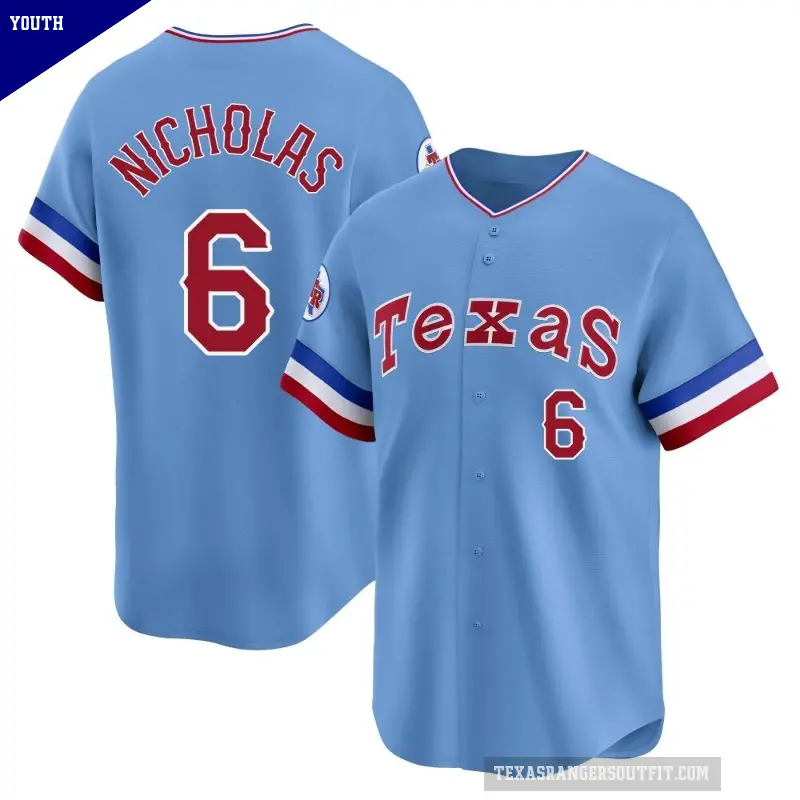 Youth No.6 Brett Nicholas Texas Rangers Light Blue Limited Cooperstown Collection Jersey