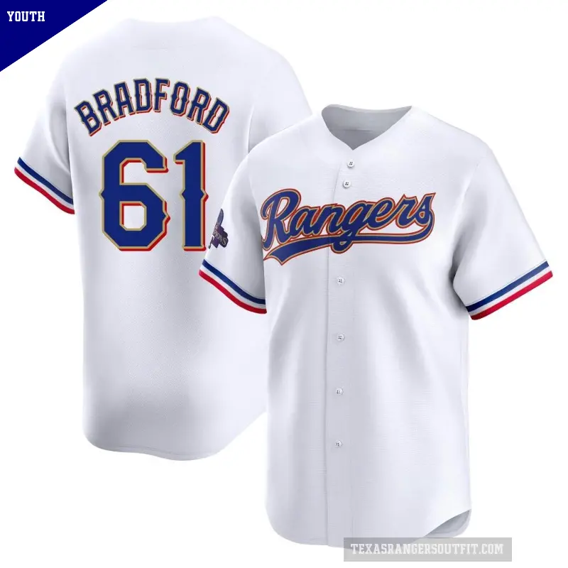 Youth No.61 Cody Bradford Texas Rangers Gold Limited White 2024 Collection Jersey