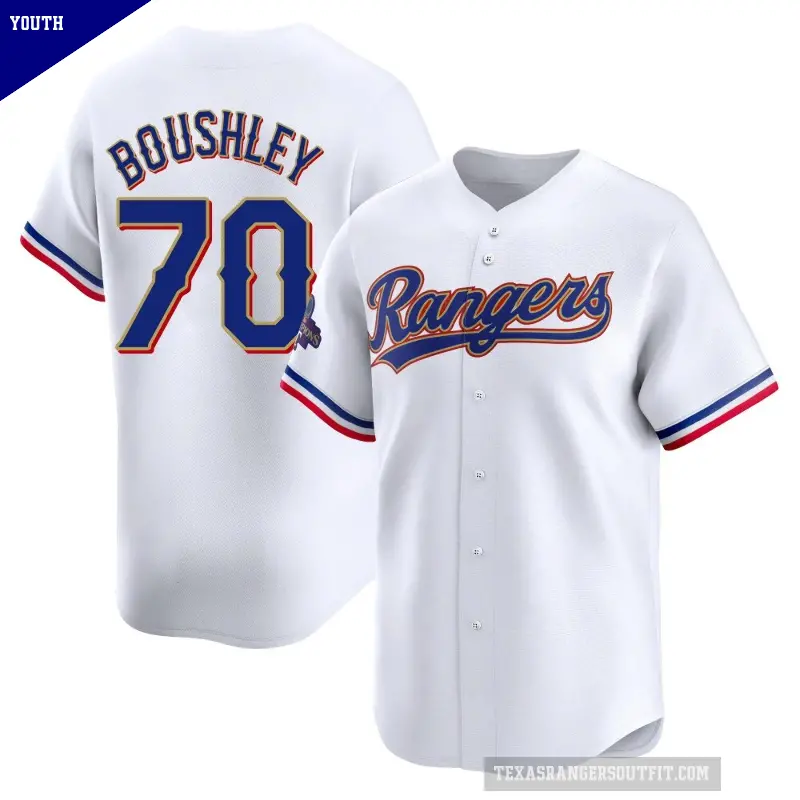 Youth No.70 Caleb Boushley Texas Rangers Gold Limited White 2024 Collection Jersey